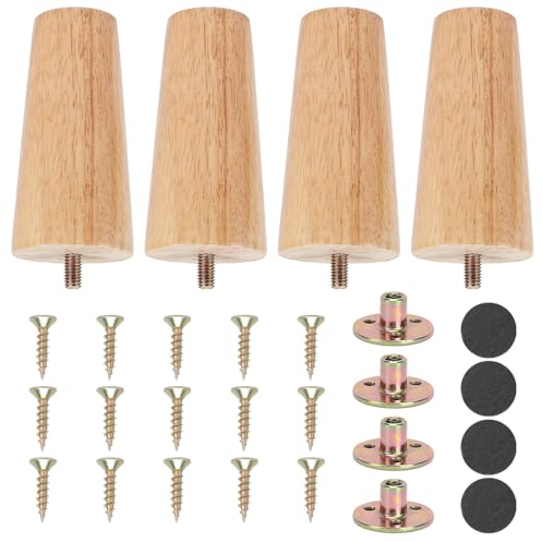 HO2NLE 4PCS Pieds de Meuble Bois de Rechange Pieds de Canapé en Bois pour Canapé Lit Tiroir Fauteuil Table de Nuit Armoire (10CM)