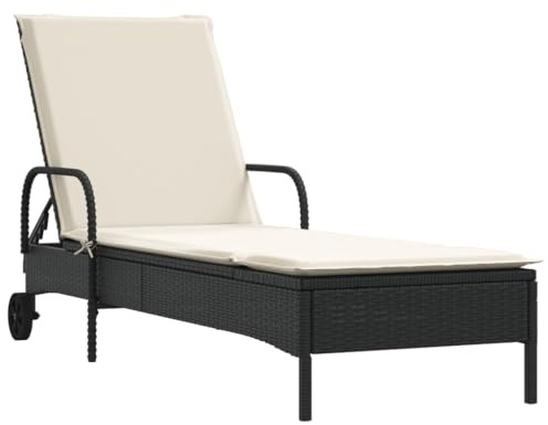 vidaXL Sonnenliege mit Rollen Auflage, Gartenliege Verstellbare Rückenlehne, Sonnenbett für Außenbereich, Relaxliege Gartenmöbel, Schwarz Poly Rattan