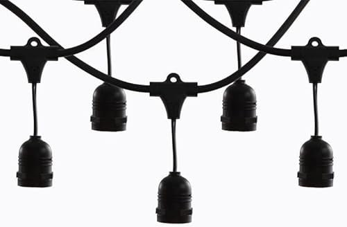 AntDau71® - Cordoniera Catena Luminosa Led Catenaria con 10 Portalampada Pendenti cavo Nero E27 da 10 mt Impermeabile Prolungabile (LAMPADINE ESCLUSE) - CW870