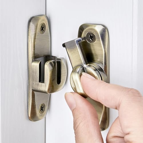 Litensh Flip Door Latch Lock, 90/180 Degree Right Angle Barn Door Gate Latches Lock Zinc Alloy Hardware Bold Thickened Anti-Rust Door Sliding Door Latch Lock fo Cabinets (1, Green Bronze)