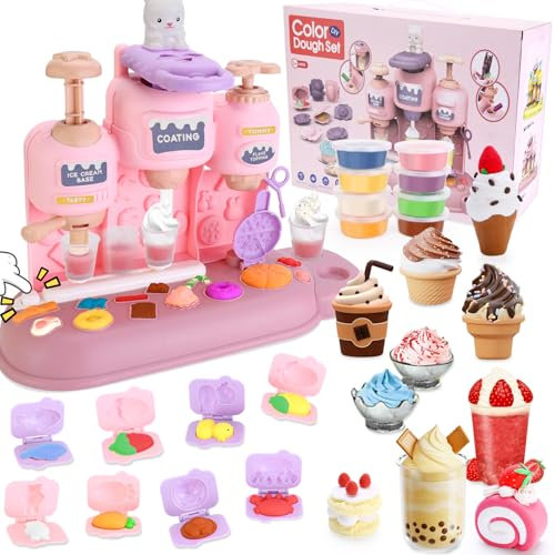 Crelloci 3-in-1 Play Color Dough Set,Ice Cream,Coffee, Smoothies Maker Machine, Kitchen Creations Dough Toys for 3+ Year Old Kids, Arts and Crafts for Girls and Boys