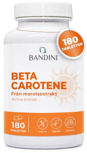 Bandini® Beta Carotene 180 Tablets | Beta Carotene Tan Vitamin A Supply | Supplements for a strong and intense tan and radiant skin | Immune System | Gluten Free & Non-GMO