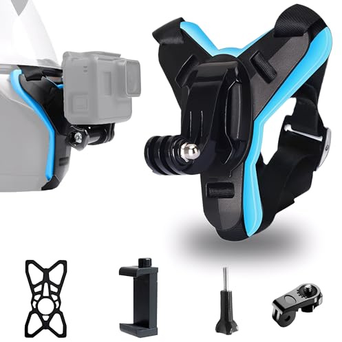 XSQD Supporto Mento Casco per Chin Moto, Montaggio Fisso per Fotocamera, Set 5 Pezzi, Cinturino per Mento Casco Monopezzo, Supporto Fibbia Antiscivolo, Accessori per Fotocamere Sportive per Moto(Blu)