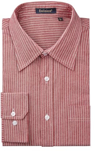 Enlision Chemise à Rayures Homme Rouge Manches Longues Chemise Oxford Homme Grande Taille col Cassé Respirante Decérémonie Travail XXL