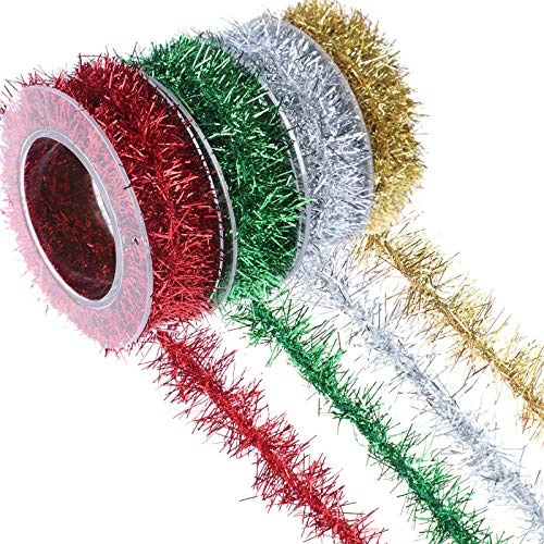 Métallique Fines Noël, 4 Pièces Guirlande Métallique, Guirlandes de Noël Fines, Colorées Brillantes Tinsel Suspendue, pour Sapin de Noel Décoration et de Jardin pour Escaliers(A)