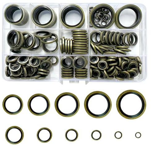 214Pack Bonded Seal Washers Kit, Metal Rubber Oil Gasket for Engine Sealing | 9 Metric Sizes M5‑M24, High‑Strength Leak‑Proof Sealing Rings with Storage Box for Hydraulic & Drain Plug Sealing