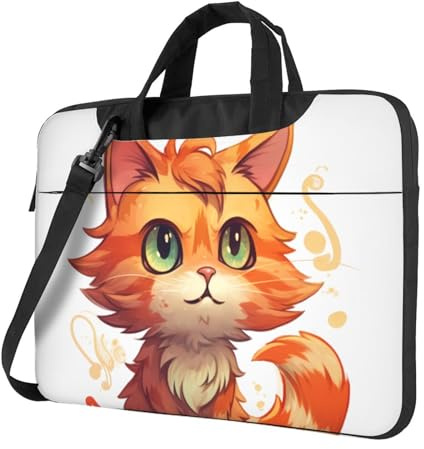 BYPPJGH Bolsa de hombro para laptop de gato naranja para hombres y mujeres, maletín con asa de correa, bolsa impermeable para laptop, Black, 13 inch