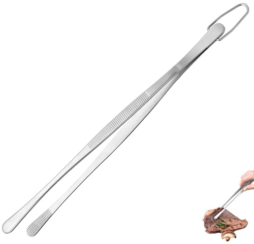 U-Taste Pinza de Cocina 30 cm – Acero Inoxidable 18/8 Alimentario, Soldadura Sin Juntas Robusta y Fuerza de Sujeción Mejorada – Para Hornear, Servir, Decorar y Emplatar (Punta Redondeada, Plateado)