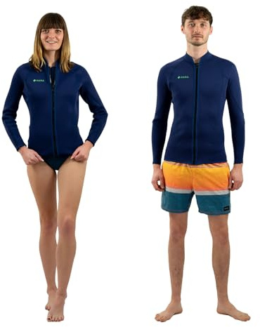 HANA Maui Jacket - Chaqueta de neopreno de 2 mm Unisex - Top térmico Super Stretch Limestone - Cremallera en el pecho - Ideal Surf, Paddle, Snorkeling & Kayak