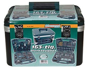 Brüder Mannesmann Werkzeugkoffer 163-tlg., mobiler Chrom-Vanadium-Koffer mit Ratsche, Bits, Steckschlüsseln, Profi-Set für Heimwerker, Kfz, 10 Jahre Garantie, mit Zusatzstauraum | M29087