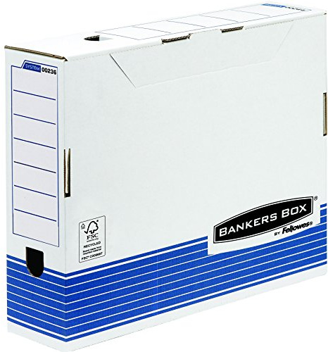 Fellowes Bankers Box 00236 - Caja de archivo definitivo automático, A3, lomo 100 mm, blanco y azul (10 unidades)