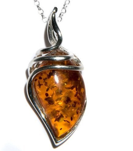 Ian and Valeri Co. Honey Amber Sterling Silver Classic Drop Pendant Necklace Chain 18 Inches