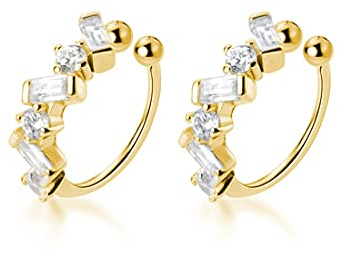 SLUYNZ 925 Argent sterling CZ Manchette Boucles d’oreilles pour Femmes Adolescentes Petites boucles d’oreilles Pas de boucles d’oreilles en Cartilage Perçant (B-Gold)