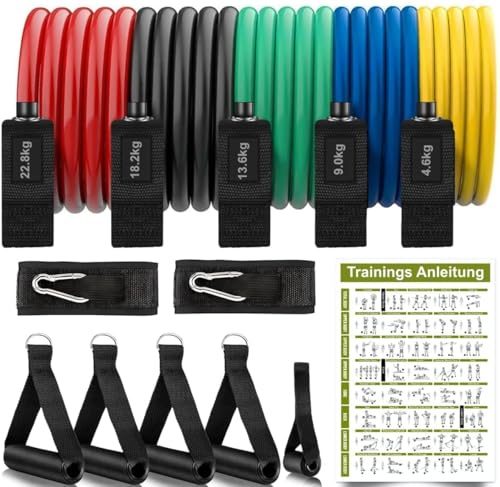 12-teiliges Widerstandsbänder/Fitnessbänder Set – Resistance Bands aus Naturkautschuk mit Griffen & Türanker für Krafttraining, Pilates & Physiotherapie (12-teiliges Set)