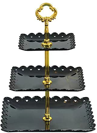 Wagoodter Alzata per dessert 3 livelli Alzata per cupcake Espositore per caramelle per frutta per la decorazione della festa del tè di compleanno di casa di nozze (Nero (quadrato))