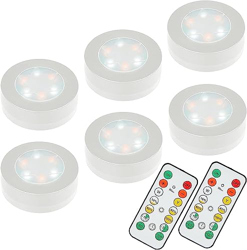 MOUJUCHI Luces LED para Armario, 6 PCS con Control Remoto, Luz Adhesiva a Pilas para Vitrina, Pasillo, Cocina (Blanca)
