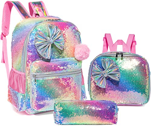 HTgroce Sac à Dos Filles Sacs à Dos Enfant Filles Cartables Sacs École Sacs à Dos Primaire Sacs à Dos pour Enfant Glitter Sac Arc Rose