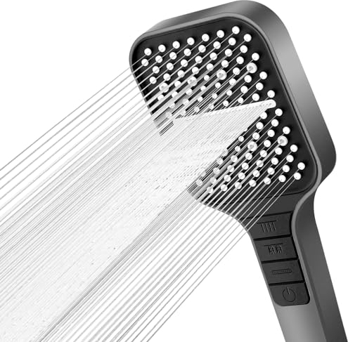 VEHHE Soffione Doccia, 7 Modalità di Getto a Pioggia con Pulsante di Arresto, Regolazione con una Sola Mano e Ugelli in Silicone Antigrippaggio, Soffione Doccia Grande Booster