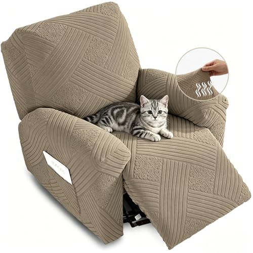 NORTHERN BROTHERS Recliner Chair Covers, Stretch Recliner Covers That Stay in Place, Lazy Boy Recliner Covers Washable, Furniture Covers Recliner Slipcovers for Dog Kid, Khaki