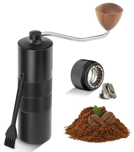 Pilipane Macinacaffè manuale, macina caffè conico in acciaio inossidabile con impostazioni regolabili, macinino espresso manuale con cuscinetto per versare sopra per casa, ufficio e campeggio