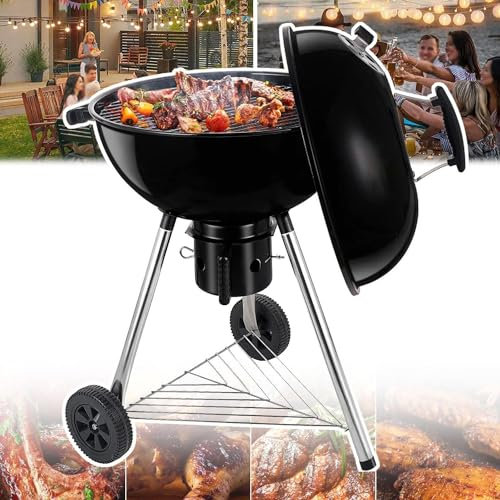 Bärbar BBQ grillvattenkokare 50 cm kolgrill med termometer och tjockt grillgaller – mini-bordsrökare för uteplats, grillugn i trädgården, campingugn