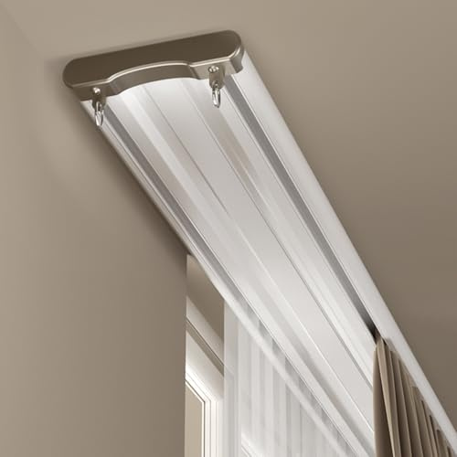 Heavy-Duty Curtains Rails Double Row Ceiling Curtain Track Ceiling Mounted Curtain Double Rails Ceiling Mount Double Curtain Tracks System(White,2.7m(8.6ft))