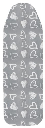 GEEZY Ironing Board Cover 122 x 38 cm - Grey Heart Design - Thick Double Layer, Heat Reflective & Scorch Resistant, Elasticated for Secure Fit, Fits Most Standard Boards, Machine Washable