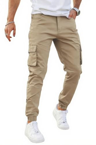 GINGTTO Mens Camo Cargo Trousers Slim Fit Combat Work Pants for Men Military Stretch Joggers | 6 Pockets,Tapered leg,Heavy weight,30in,Work,Hiking