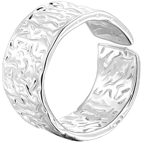 ALEXCRAFT Ring Women Silver Rings Men Silver Adjustable Rings For Women Toe Chunky Open Adjustable Textured Wide Face Ring Statement
