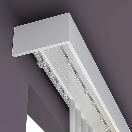 Curtain Pelmet Box Double Curtain Track Rod Ceiling/Wall Mount Three-in-One Room Divider for Living Room Bedroom Hotel Villa(Side-Loading,2.2m(7.2ft))