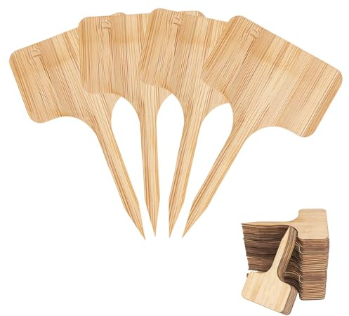 KLINNA Juego de 40 carteles ecológicos para plantas con forma de T, de bambú, diseño duradero para exteriores, con marcadores para jardín y hierbas