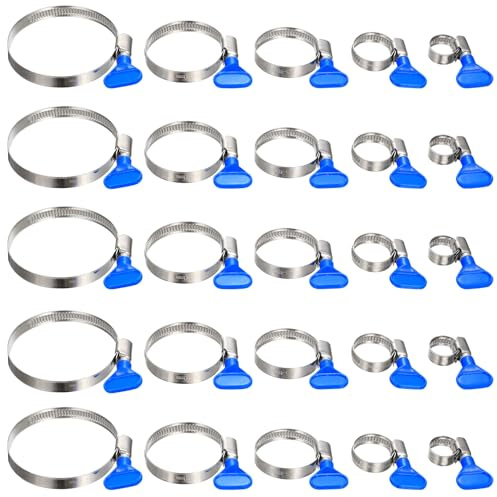 25 Pcs Abrazaderas Metalicas para Tubos, Abrazadera Metalica Ajustables 10-70 mm, Abrazaderas de Manguera, Abrazadera Acero Inoxidable con Asas para Conductos de Aire Tuberías de Gas Plomería Auto