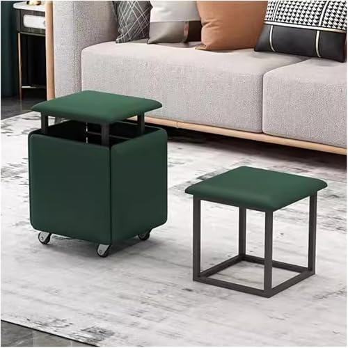 WYmaioyis Asiento de cubo apilable 5 en 1 con ruedas, taburete de franela transpirable, sistema de asiento móvil, marco de metal, sillas de invitados y reposapiés para salón, cuadrado