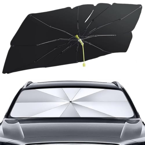 CompraFun Parasole Auto Parabrezza Interno, Ombrello Parasole per Auto 140 x 75 cm, Parasole Auto Pieghevole Protezione UV e Isolamento Termico, per la Maggior Parte delle Auto, SUV, Camion