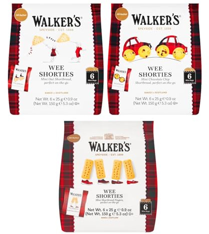 Walkers Shortbread All Butter Mini Wee Shorties Multipack (Chocolate Chip, Oat, Fingers) Vegetarians Kosher 3 x 150g