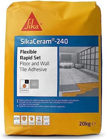 Sika SikaCeram 240 Flexible Rapid Set Floor and Wall Tile Adhesive – Excellent Adhesion Properties – Rapid Setting – Grey – 20 kg