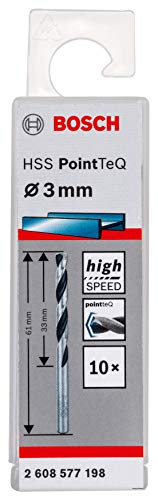 Bosch Professional 10 brocas helicoidales HSS PointTeQ (para metal, 3 x 33 x 61 mm, accesorio de taladro), Talla, Diámetro 3 mm