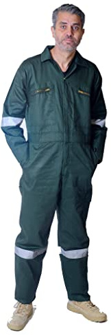 Reflective Tape Boiler Suit Coverall Overalls Zip Pocket Safety Workwear (Forest Green, Small - 38' Chest)