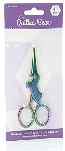 The Quilted Bear Stickschere im Einhorn-Stil mit Regenbogen-Ombré-Muster, 10,2 cm – scharfe Schere für Fäden und Stoffe, Stick- und Feinarbeitsschere für präzises Schneiden