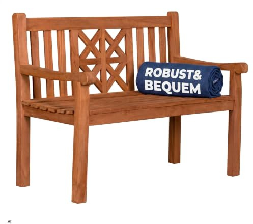 MR. DEKO® Gartenbank Sailor Teakholz | Holzbank mit Lehne | Friesenbank für draußen | 2-Sitzer 120x57x94 cm | Sitzbank Teak massiv & wetterfest für Garten Balkon Terrasse | Parkbank zum Relaxen