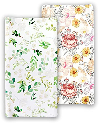 Winmany Matelas de Berceau de Couverture de Coussin à Langer Floral de bébé, Couverture de Table à Langer de Tissu Extensible pour Nourrisson 32''X 16'' (Fleurs d'aquarelle)