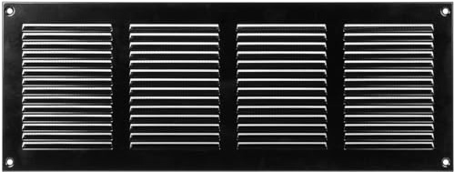 Repa Market Air Vent Cover 16x6 Inch (Outer Dimensions) Black Scratch Resistant Galvanized Louvered Grill Cover with Mesh Screen/Wall or Ceiling Vent/HVAC Register for Indoor, Outdoor Ventilation