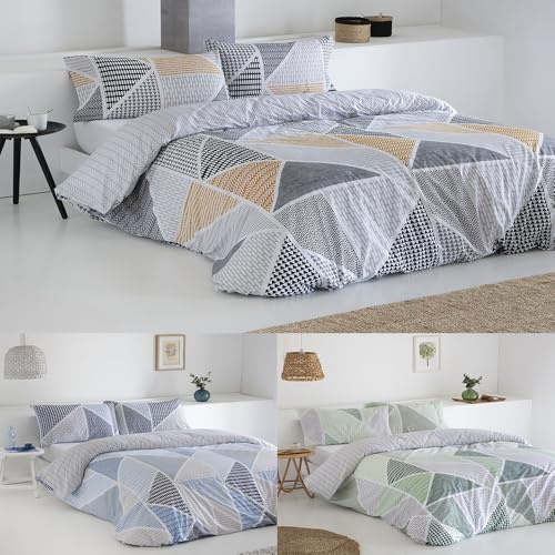 COTTON ARTean Funda Nórdica Reversible Cama 105 GEKA Gris Algodón Poliéster Funda edredón 180x220 + 1 Funda Almohada