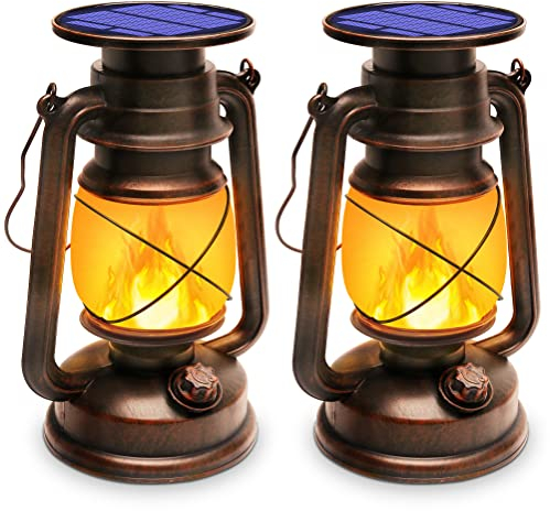 KINGLEAD Vintage Solar Laterne,Laternen für draußen Hängende Wasserdicht LED Solarleuchte mit Flammen Effekt für Außen für Innen Draußen Garten Weihnachten, Halloween, Neujahr Terrasse, 2 Stück.