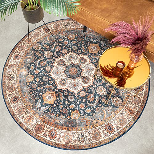 FRAAI | Home & Living Teppich Vintage Rund - Imagine Medaillon Bunt - Baumwolle, Polyester - Flachgewebe - Vintage, Orientalisch - Wohnzimmer, Esszimmer, Schlafzimmer - Carpet