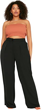 Trendyol Women Plus Size High Waist Wide Leg Wide Leg Plus Size Trousers, Pantalons Femme, Black, 46 Plus
