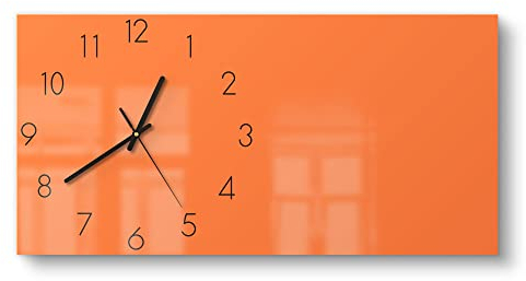 DEQORI Glasuhr | vertikal 60x30 cm | Unifarben - Orange | große XXL Design Uhr aus Glas | leise Wanduhr für Wohnzimmer & Küche | Moderne Hingucker Uhr für die Wand