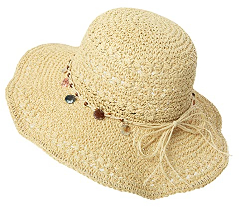 Comhats Sonnenhut Damen Sommer Strohhut Faltbar Handgemachter Strandhut UV-Schutz 94557_beige Medium