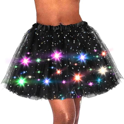 Dmaiy LED Tutu Skirt Women Tutus Skirts Light Up Tutu Layered Sparkly Skirt for Carnival Festival Costume Party Performance (Black Star)