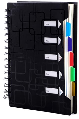 Weysoo A5 Notebook with Dividers, Spiral Project Book 240 Pages of 80GSM Paper, A5 Notebook for School, Office, and Home (5 Colors Tab)